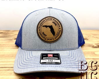 Choose your state "Support Local Farmers"  Leather Patch Trucker Hat – Richardson 112