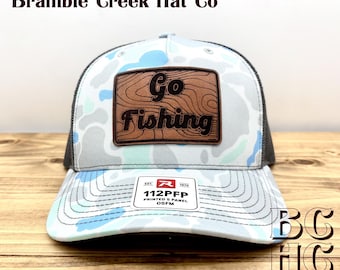 Retro Topography "Go Fishing" Leather Patch Trucker Hat – Richardson 112: Five Panel Hats