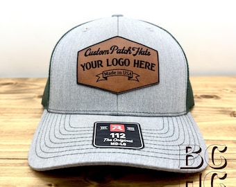 Custom Hat with YOUR Design or Logo  -  Leather Patch Trucker Hat – Richardson 112