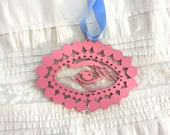 Victorian Lovers' Eye Surrealist wooden laser cut hanging Decoration with ribbon and glass tear