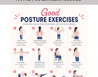 Good Posture Exercises Chart | 16 Stretches for Mobility (Digital Download)