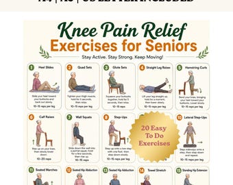 Knee Pain Relief Exercises for Seniors | Printable PDF | Gentle Chair & Standing Knee Strengthening Workout | Low Impact Fitness