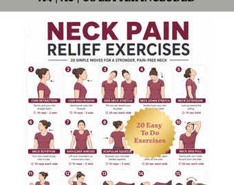 Neck Pain Relief Exercises Printable PDF 20 Tech Neck Posture Correction Stretches Rounded Shoulder Upper Back Desk Stretch Chart
