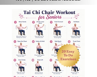 Chair Tai Chi Workouts for Seniors Printable PDF | Seated Exercise Chart, Low Impact Balance & Mobility Workout Guide | Digital Download
