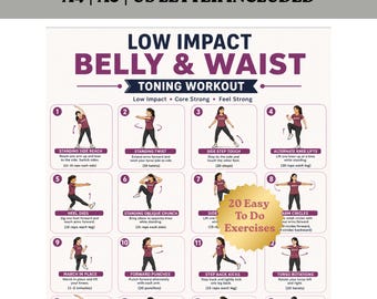 Low Impact Belly & Waist Toning Workout Printable PDF | Belly Fat Loss Exercise Chart | Core Strength Home Fitness Routine