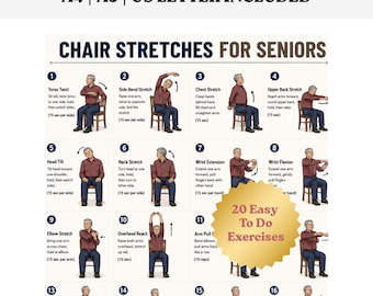 Chair Stretches for Seniors Printable | Seated Stretch Routine PDF, Gentle Chair Exercises Older Adults, Low Impact Flexibility Workout