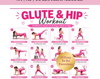 Glute & Hip Workout Poster, Printable Lower Body Exercise Chart, Home Gym Leg Day PDF, Butt Lift Booty Legs Training, Women Fitness Wall Art