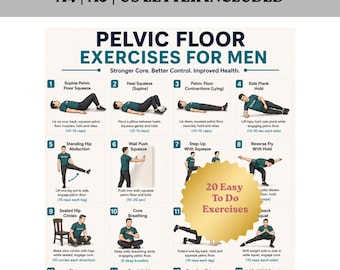 Pelvic Floor Exercises for Men Printable PDF, Kegel Workout Chart, Men's Health Exercise Plan, Core Strength, Bladder Control