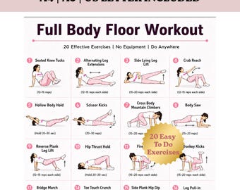 Full Body Floor Workout Printable | No Equipment Bodyweight Exercise Chart | Home Gym Fitness Poster PDF