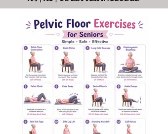 Pelvic Floor Exercises for Seniors Printable | Kegel Chart Women Bladder Control Incontinence 16 Exercises A4 A5 US Letter PDF
