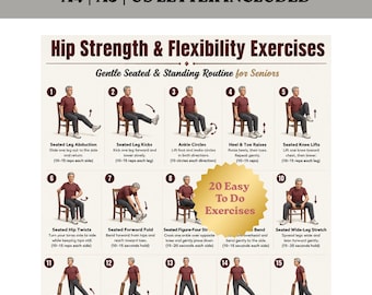 Hip Strength and Flexibility Exercises for Seniors Printable | Chair & Standing Mobility Routine | Balance and Stability Workout PDF