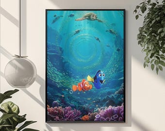 Plakat „Gdzie jest Nemo” | Grafika ścienna z filmu „Ocean” | Kolorowy, podwodny wydruk | Plakat estetyczny Y2K | Dekoracja pokoju dziecięcego | Prezent dla fana Disney Pixar