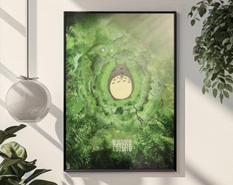 Plakat z filmu „Mój sąsiad Totoro” | Grafika ścienna Studio Ghibli | Wydruk anime „Las Totoro” | Dekoracja sypialni z japońską animacją | Przytulny prezent dla fana Ghibli