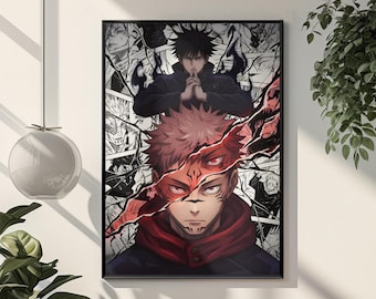 Jujutsu Kaisen Poster | Yuji Itadori Sukuna Anime Wall Art | Manga Comic Style Print | Dark Aesthetic JJK Decor | Sorcery Battle Poster