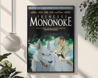 Plakat z Księżniczką Mononoke | Grafika ścienna ze studia Ghibli | Grafika z anime Hayao Miyazaki | Dekoracja do pokoju w stylu vintage z filmem | Prezent z japońskiego filmu anime