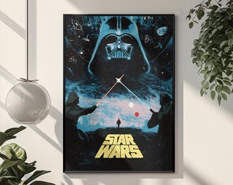 Plakat z motywem Gwiezdnych Wojen w stylu vintage | Grafika ścienna z Darthem Vaderem | Wydruk z filmu science fiction | Galaktyczna dekoracja do domu | Grafika z motywem kosmicznego fantasy | Prezent dla fana Gwiezdnych Wojen
