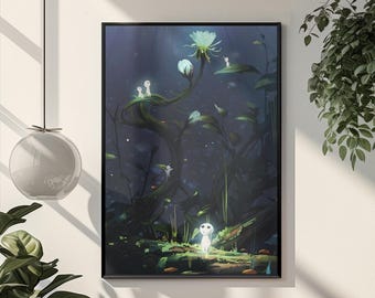 Princess Mononoke Kodama Spirits Poster | Studio Ghibli Forest Print | Miyazaki Anime Wall Art | Japanese Nature Aesthetic Fantasy Decor