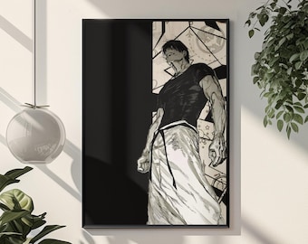Toji Fushiguro Poster | Jujutsu Kaisen Anime Wall Art | Manga Panel Aesthetic Print | Dark Bedroom Decor | Black & White Zenin Family Print
