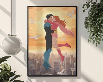 Invincible Poster | Superhero Romance Wall Art | Omni Man and Atom Eve Inspired Comic Print | Animated Series Decor | Aesthetic TV Poster