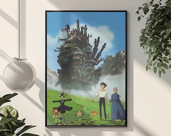 Det levande slottet-affisch | Studio Ghibli Anime-väggkonst | Fantasyfilmtryck | Japansk vintagedekor | Retro manga-affisch