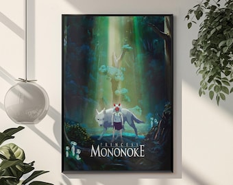 Princess Mononoke Poster | Studio Ghibli Forest Spirit Wall Art | Anime Movie Print | Miyazaki Nature Decor | Kodama Aesthetic Gift