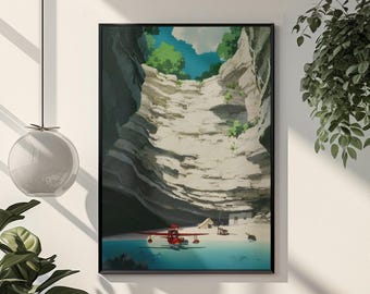 Plakat Porco Rosso | Sztuka ścienna anime Studio Ghibli | Wydruk w stylu vintage ukiyo-e | Estetyczny wystrój filmowy anime | Ilustracja retro z Japonii