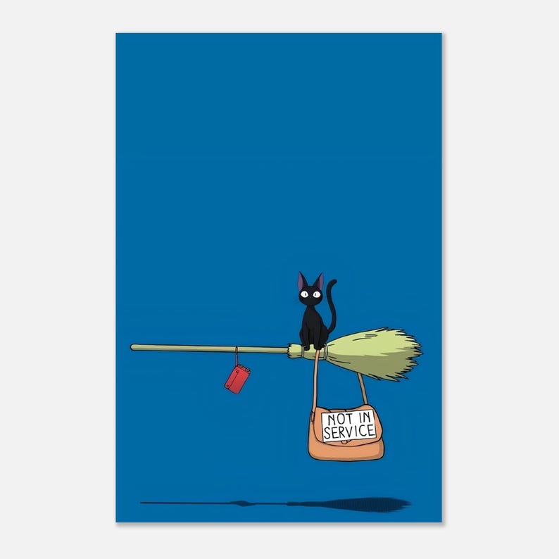 Kiki’s Delivery Service Poster | Jiji Black Cat Studio Ghibli Print | Minimal Anime Wall Art | Cozy Japanese Decor | Whimsical Fantasy Gift image 5
