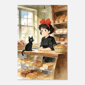 Kiki’s Delivery Service Poster | Studio Ghibli Bakery Wall Art | Cozy Anime Cat Print | Vintage Japanese Movie Decor | Kikis Fan Gift image 5