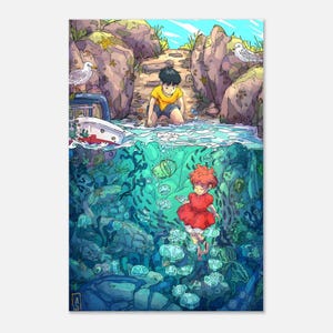 Ponyo Movie Poster | Studio Ghibli Wall Art | Anime Ocean Fantasy Print | Miyazaki Y2K Aesthetic Decor | Kids Room Decor | Ukiyoe Movie Gift image 5