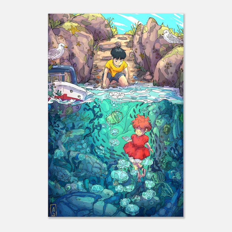 Ponyo Movie Poster | Studio Ghibli Wall Art | Anime Ocean Fantasy Print | Miyazaki Y2K Aesthetic Decor | Kids Room Decor | Ukiyoe Movie Gift image 5