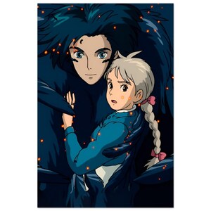Det rörliga slottet-affisch | Studio Ghibli Anime-väggkonst | Magisk fantasyfilmtryck | Mysig japansk rumsdekor | Vintage anime-present till fan bild 5