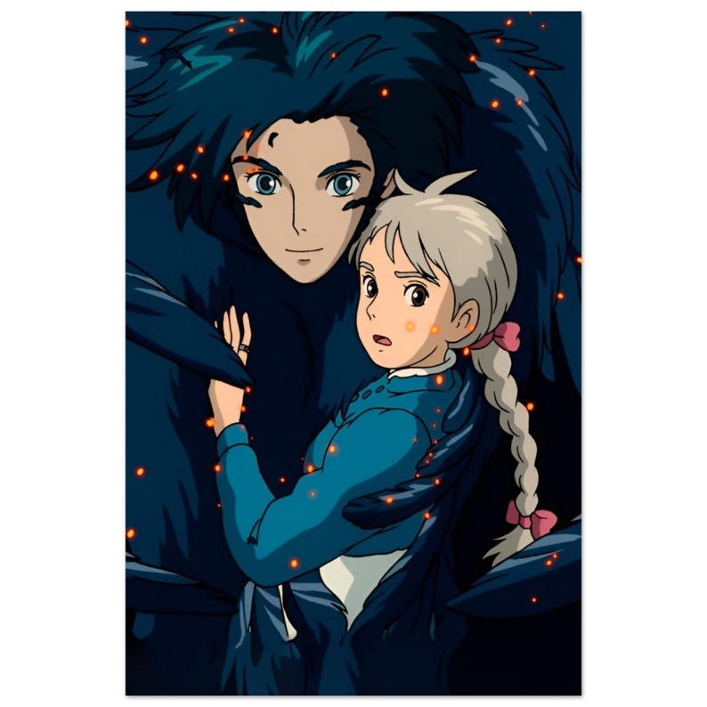 Det rörliga slottet-affisch | Studio Ghibli Anime-väggkonst | Magisk fantasyfilmtryck | Mysig japansk rumsdekor | Vintage anime-present till fan bild 5