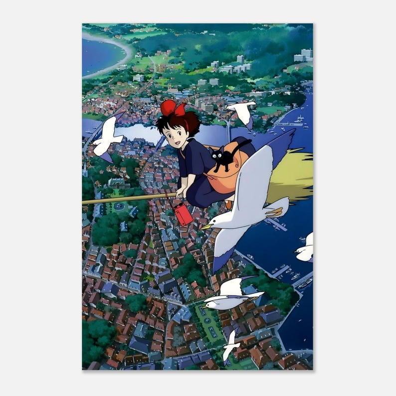 Vintage Kiki’s Delivery Service Poster | Studio Ghibli Anime Print | 90s Fairy Tale Wall Art | Japanese Movie Room Decor | Kiki Fan Gift image 5