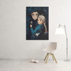 Det rörliga slottet-affisch | Studio Ghibli Anime-väggkonst | Magisk fantasyfilmtryck | Mysig japansk rumsdekor | Vintage anime-present till fan bild 3