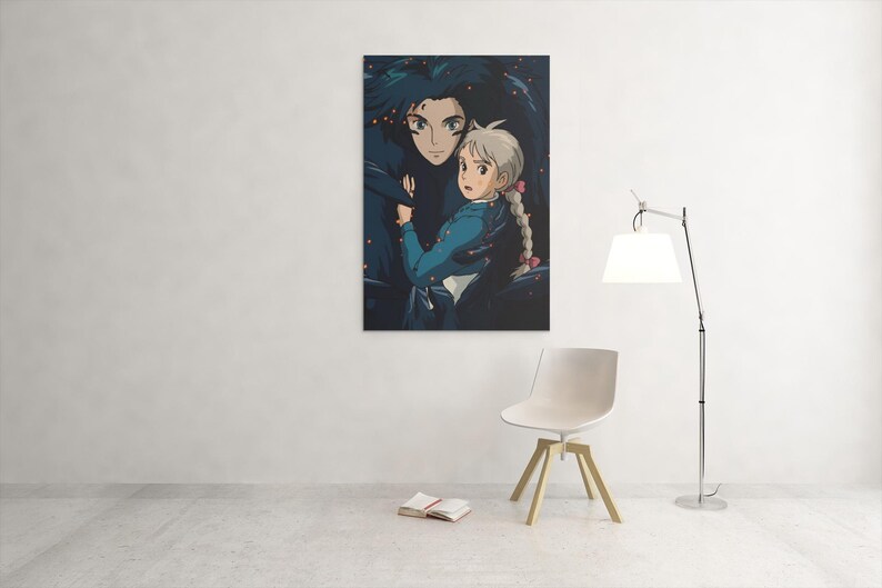 Det rörliga slottet-affisch | Studio Ghibli Anime-väggkonst | Magisk fantasyfilmtryck | Mysig japansk rumsdekor | Vintage anime-present till fan bild 3