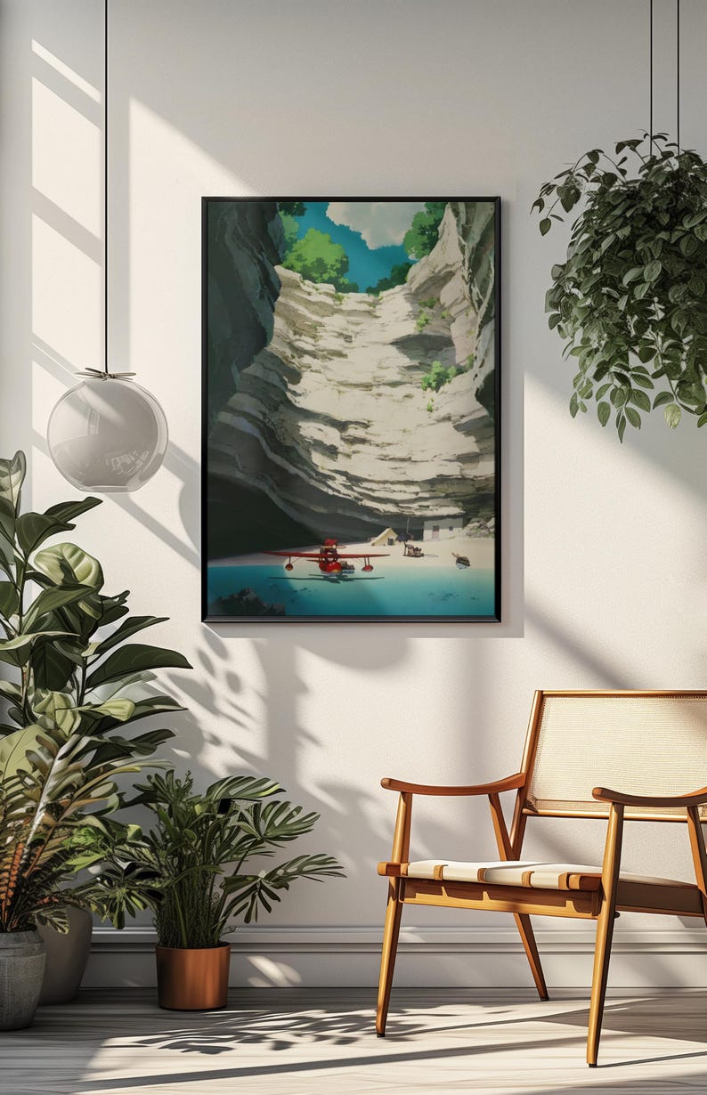 Póster de Porco Rosso / Arte mural de anime de Studio Ghibli / Lámina estilo Ukiyo-e vintage / Decoración de películas con estética anime / Ilustración retro japonesa imagen 1