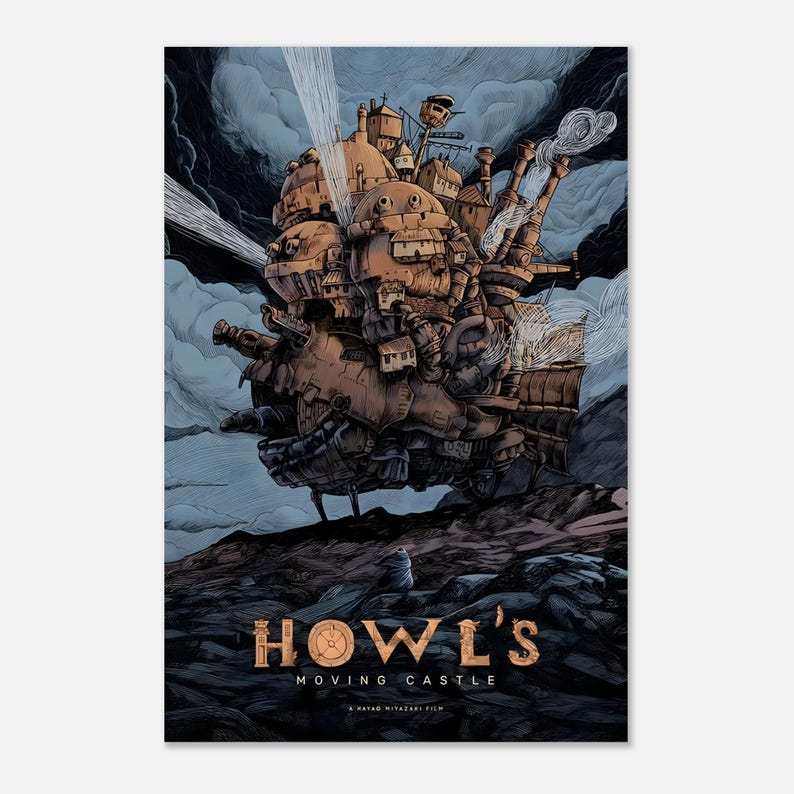 Howl’s Moving Castle Poster | Studio Ghibli Anime Print | Ukiyo-e Style Wall Art | Vintage Aesthetic Fantasy Movie Decor | Ghibli Fan Gift image 5