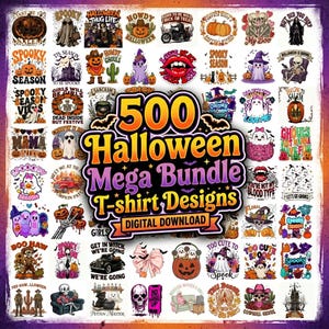 Paquete de 500 imágenes PNG de Halloween, imágenes PNG de la temporada espeluznante, truco o trato de Halloween, dibujos animados, imágenes PNG de películas de terror, personajes, amigos, sublimación de Halloween