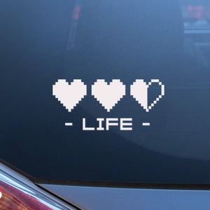 8 Bit Life Hearts. Pixel Art. Vinyl Decal, Laptop Sticker, Car Decal. Choose Your Color Decal
