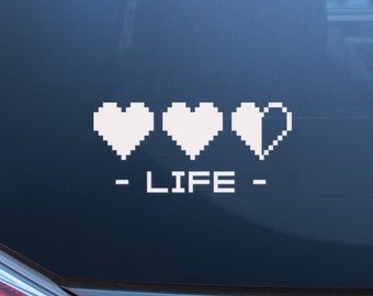 8 Bit Life Hearts Vinyl Decal, Pixel Art Car Sticker