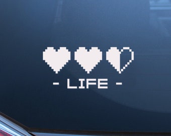 8 Bit Life Hearts. Pixel Art. Vinyl Decal, Laptop Sticker, Car Decal. Choose Your Color Decal