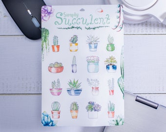 Simply Succulent Peel and Stick Sticker Sheet. Laptop, journal, scrapbooking, notepad stickers / sticker sheet.
