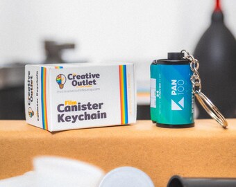 Kentmere Pan 100 35mm Film Canister Keychain w/Custom-Made Film Box