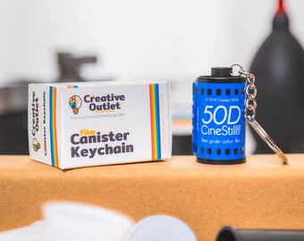 CineStill 50D 35mm Film Canister Keychain w/Custom-Made Film Box