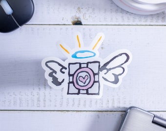 Winged Companion Cube Color Sticker. Laptop, journal, notepad stickers.