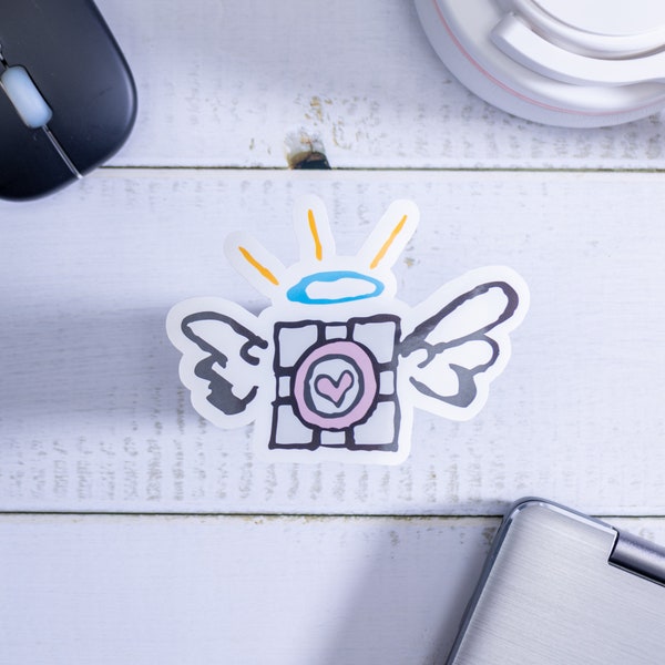 Winged Companion Cube Color Sticker. Laptop, journal, notepad stickers.