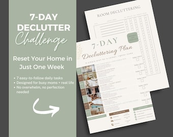 Reto de 7 días para ordenar y deshacerse de lo innecesario para mamás / Planificador editable de Canva para reorganizar el hogar (descarga digital)