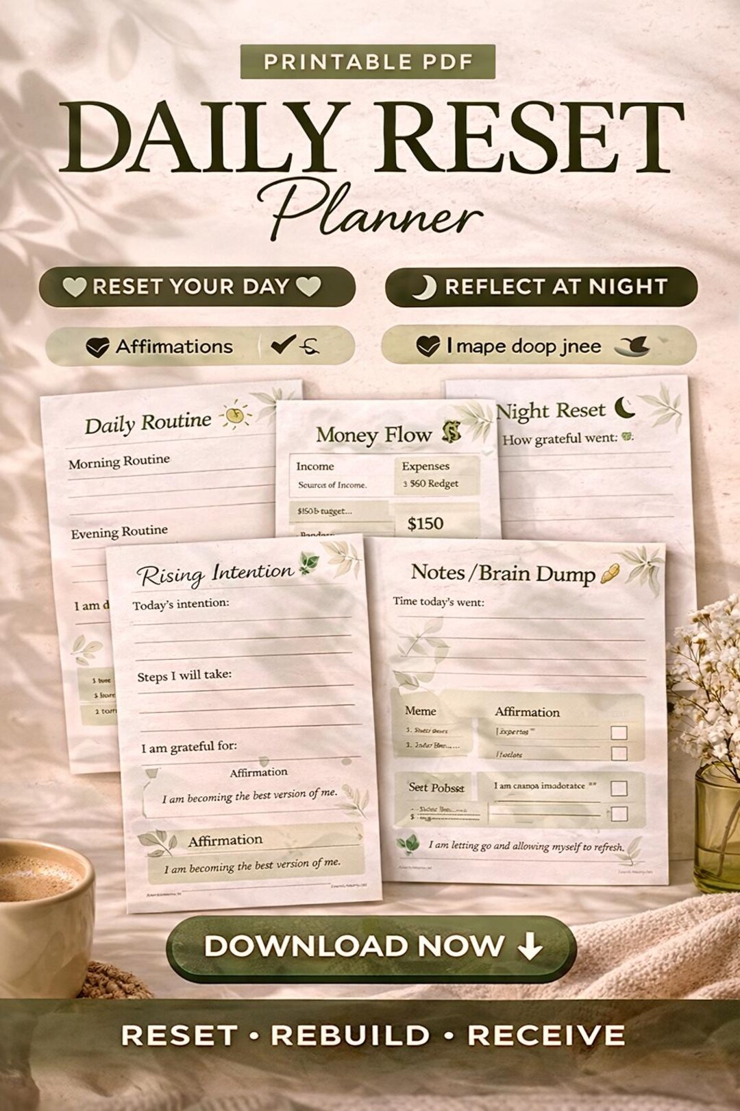 Daily Reset Planner | Productivity, Self Care (printable PDF) - Etsy