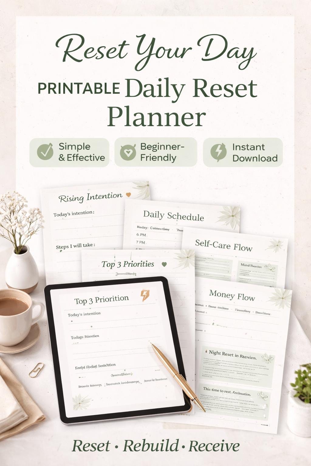 Daily Reset Planner | Productivity, Self Care (printable PDF) - Etsy