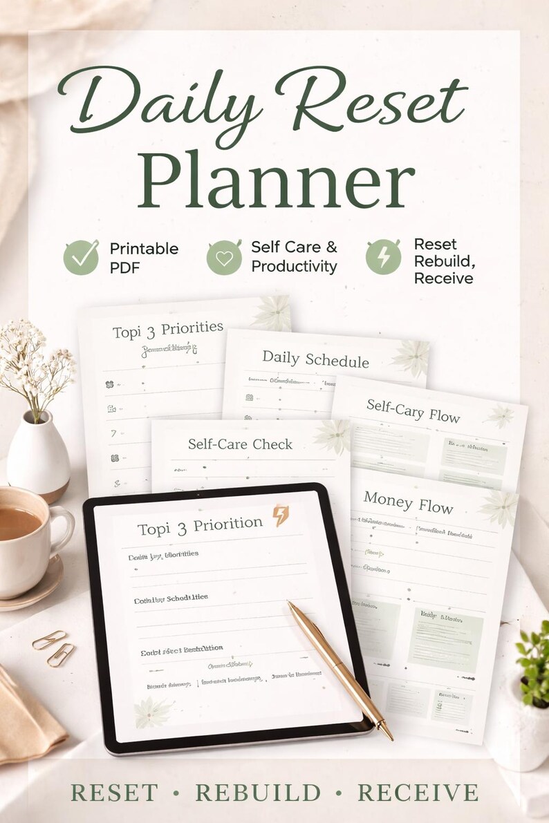 Daily Reset Planner | Productivity, Self Care (printable PDF) - Etsy